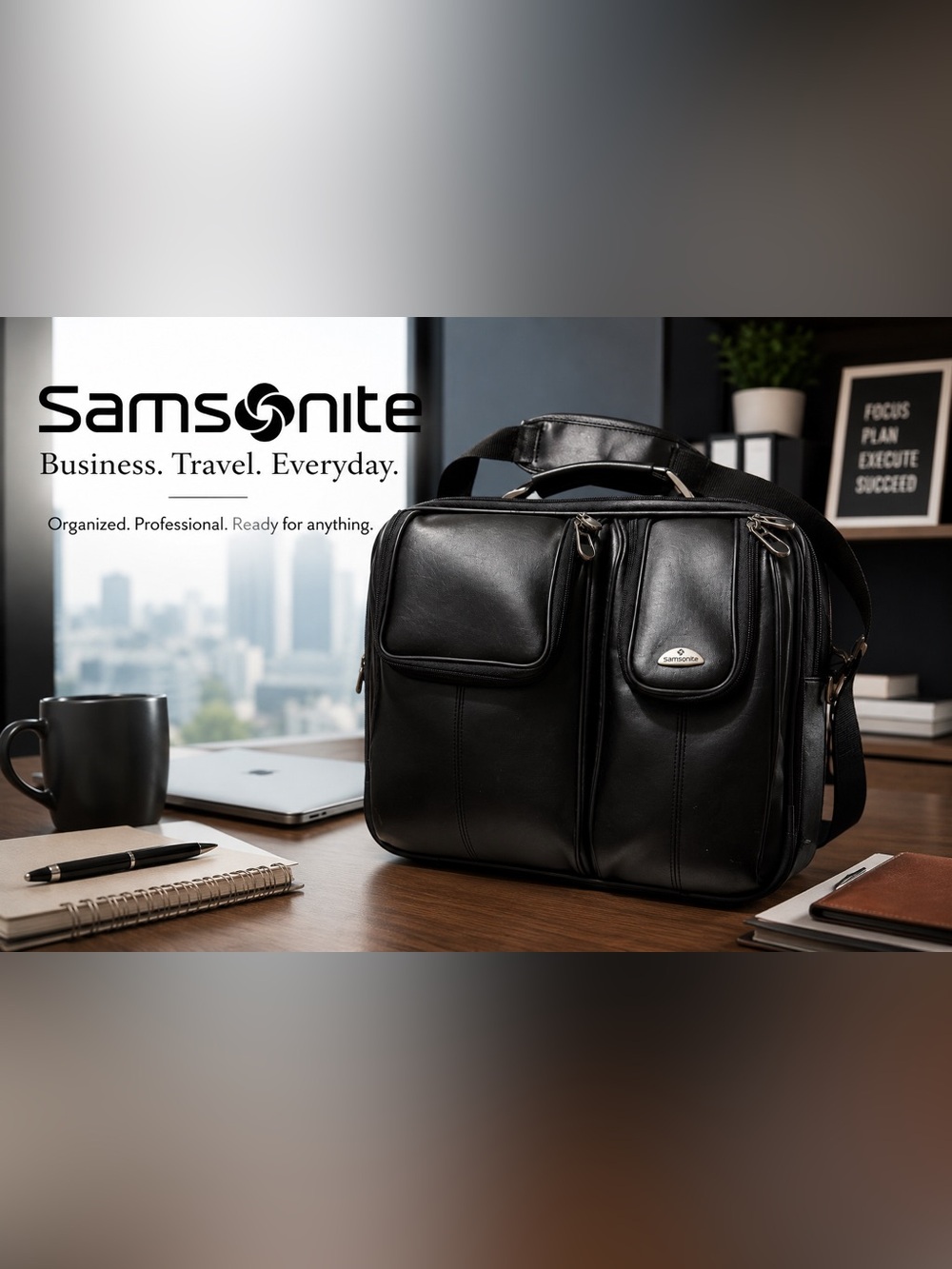 Samsonite Black Business Briefcase Laptop Bag Travel Organizer Faux Leather